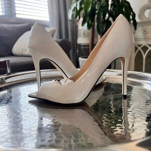 Nine West White Patent Peep-Toe Stiletto Heels